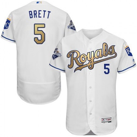Royals #5 George Brett White 2015 World Series Champions Gold Program FlexBase Authentic Stitched MLB Jersey
