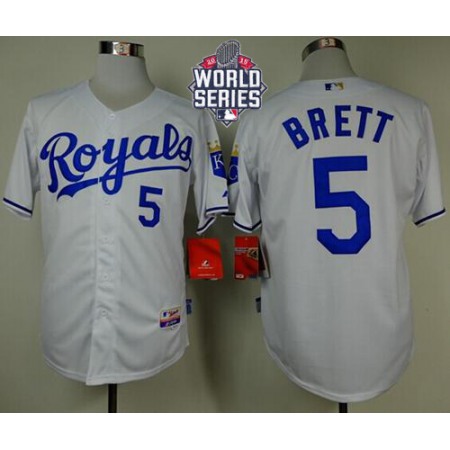 Royals #5 George Brett White Cool Base W/2015 World Series Patch Stitched MLB Jersey