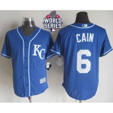 Royals #6 Lorenzo Cain Blue Alternate 2 New Cool Base W/2015 World Series Patch Stitched MLB Jersey