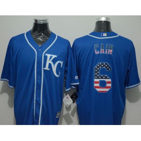 Royals #6 Lorenzo Cain Blue USA Flag Fashion Stitched MLB Jersey