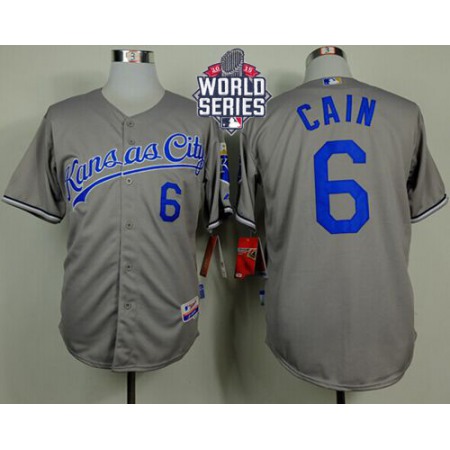 Royals #6 Lorenzo Cain Grey Cool Base W/2015 World Series Patch Stitched MLB Jersey