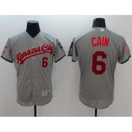 Royals #6 Lorenzo Cain Grey Fashion Stars & Stripes Flexbase Authentic Stitched MLB Jersey