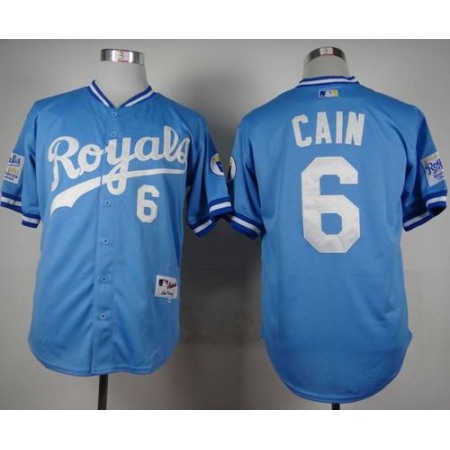 Royals #6 Lorenzo Cain Light Blue 1985 Turn Back The Clock Stitched MLB Jersey