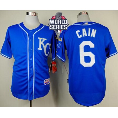 Royals #6 Lorenzo Cain Light Blue Alternate 2 Cool Base W/2015 World Series Patch Stitched MLB Jersey