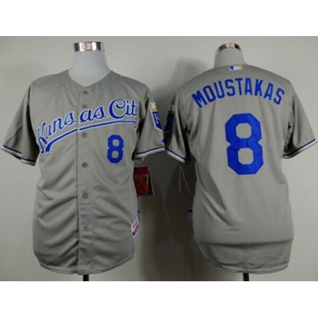 Royals #8 Mike Moustakas Grey Cool Base Stitched MLB Jersey