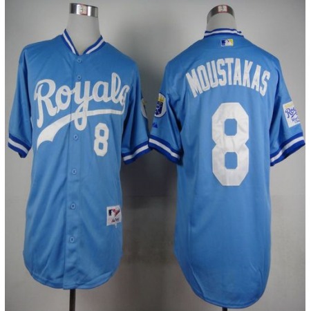 Royals #8 Mike Moustakas Light Blue 1985 Turn Back The Clock Stitched MLB Jersey