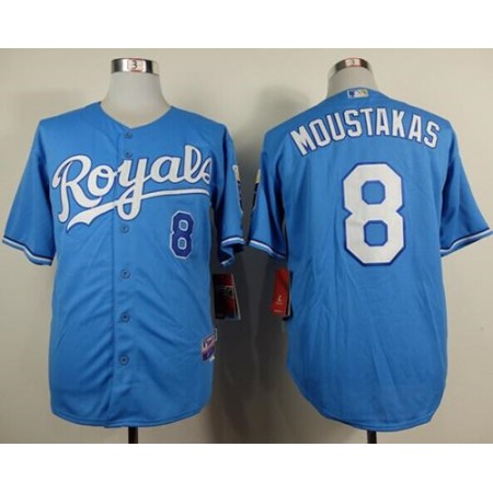 Royals #8 Mike Moustakas Light Blue Alternate 1 Cool Base Stitched MLB Jersey