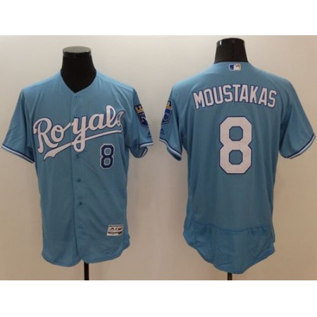 Royals #8 Mike Moustakas Light Blue Flexbase Authentic Collection Stitched MLB Jersey