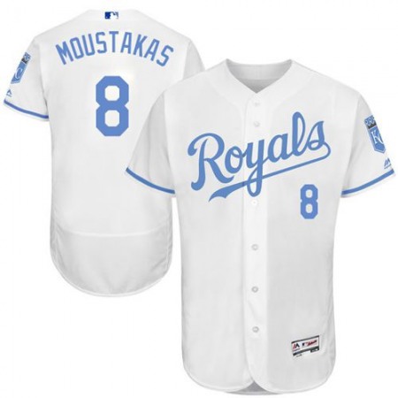 Royals #8 Mike Moustakas White Flexbase Authentic Collection 2016 Father's Day Stitched MLB Jersey
