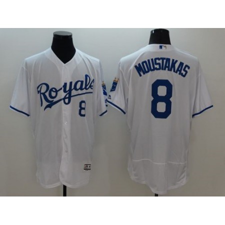 Royals #8 Mike Moustakas White Flexbase Authentic Collection Stitched MLB Jersey
