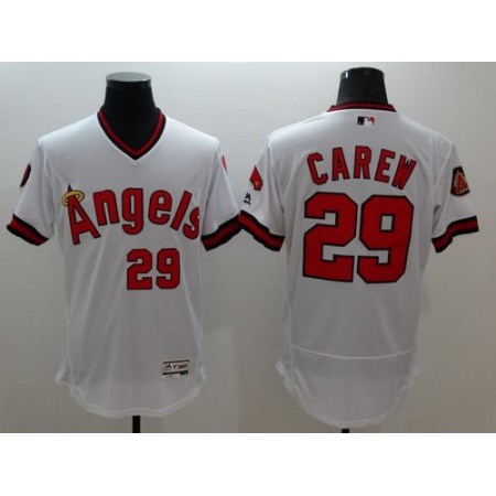 Angels of Anaheim #29 Rod Carew White Flexbase Authentic Collection Cooperstown Stitched MLB Jersey