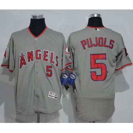 Angels of Anaheim #5 Albert Pujols Grey Flexbase Authentic Collection Stitched MLB Jersey