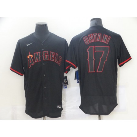 Men's Los Angeles Angels #17 Shohei Ohtani Black Flex Base Stitched Jersey