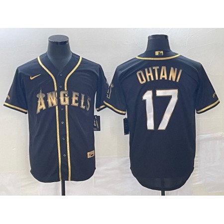 Men's Los Angeles Angels #17 Shohei Ohtani Black Gold Cool Base Stitched Baseball Jersey