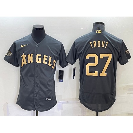 Men's Los Angeles Angels #27 Mike Trout 2022 All-star Charcoal Flex Base Stitched Jersey