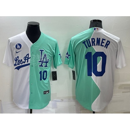 Men's Los Angeles Dodgers #10 Justin Turner 2022 All-Star White/Green Cool Base Stitched Baseball Jersey