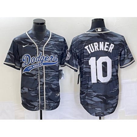 Men's Los Angeles Dodgers #10 Justin Turner Gray Camo Cool Base With Patch Stitched Baseball Jersey
