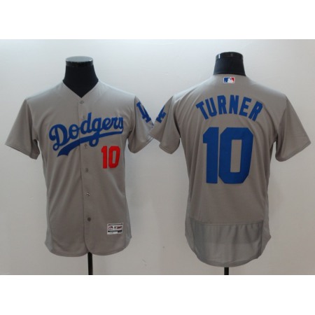 Men's Los Angeles Dodgers #10 Justin Turner Gray Flexbase Stitched MLB Jersey