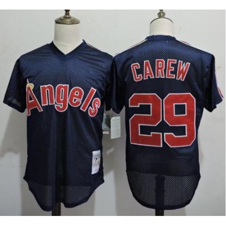 Mitchell And Ness Angels of Anaheim #29 Rod Carew Navy Blue Throwback Stitched MLB Jersey