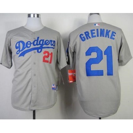 Dodgers #21 Zack Greinke Grey Cool Base Stitched MLB Jersey