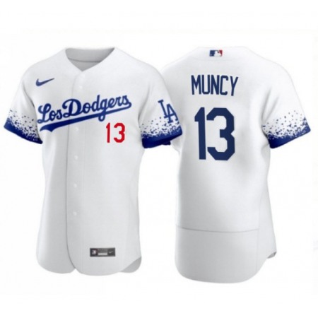 Men's Los Angeles Dodgers #13 Max Muncy 2021 White City Connect Flex Base Stitched Baseball Jersey