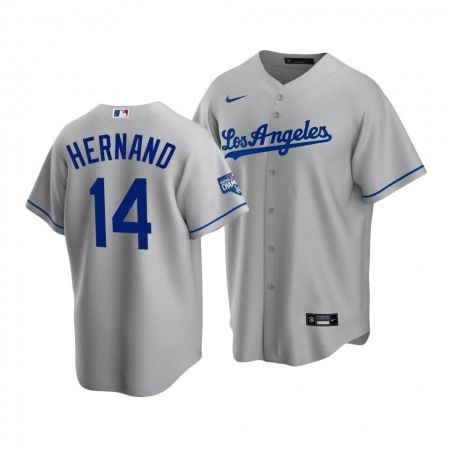 Men's Los Angeles Dodgers #14 Kike Hernandez Grey 2020 World Series Champions Home Patch Stitched Jersey