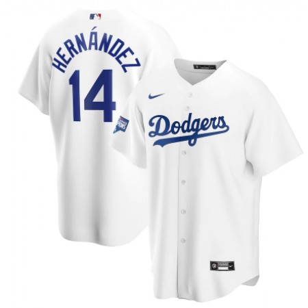 Men's Los Angeles Dodgers #14 Kike Hernandez White 2020 World Series Champions Home Patch Cool Base Stitched Jersey