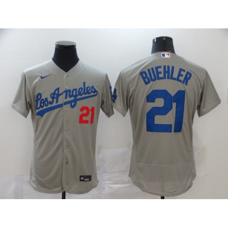 Men's Los Angeles Dodgers #21 Walker Buehler Grey Flex Base Stitched MLB Jersey
