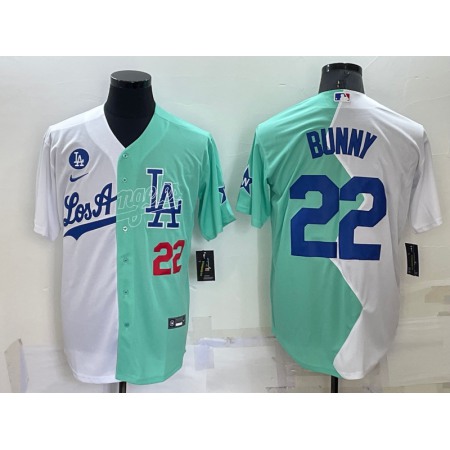 Men's Los Angeles Dodgers #22 Bad Bunny 2022 All-Star White/Green Cool Base Stitched Baseball Jersey