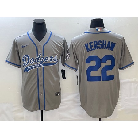 Men's Los Angeles Dodgers #22 Clayton Kershaw Gray Cool Base Stitched Baseball Jersey