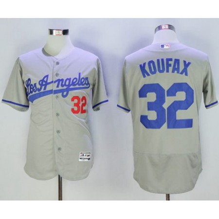 Dodgers #32 Sandy Koufax Grey Flexbase Authentic Collection Road Stitched MLB Jersey
