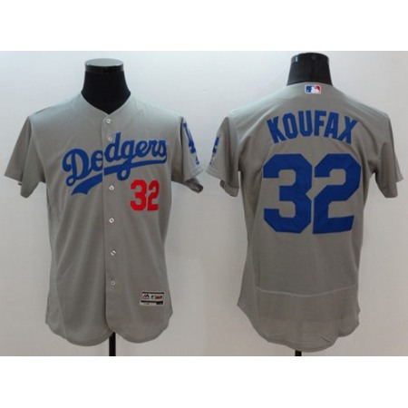Dodgers #32 Sandy Koufax Grey Flexbase Authentic Collection Stitched MLB Jersey