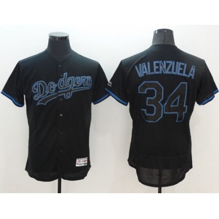 Dodgers #34 Fernando Valenzuela Black Fashion Flexbase Authentic Collection Stitched MLB Jersey
