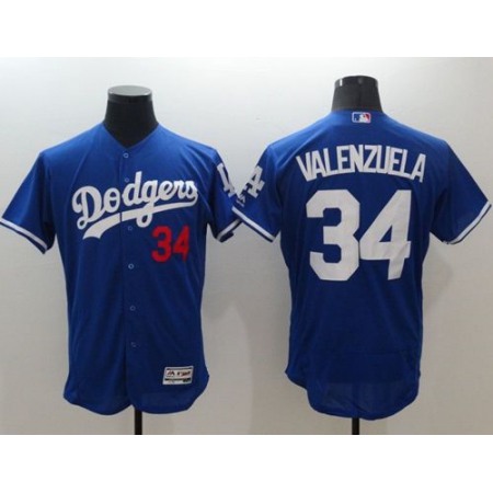 Dodgers #34 Fernando Valenzuela Blue Flexbase Authentic Collection Stitched MLB Jersey