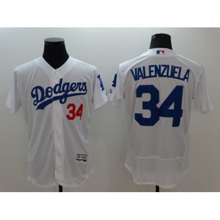 Dodgers #34 Fernando Valenzuela White Flexbase Authentic Collection Stitched MLB Jersey