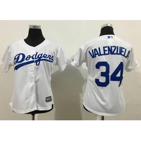 Dodgers #34 Fernando Valenzuela White Lady Fashion Stitched MLB Jersey