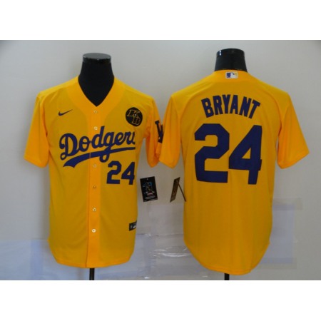 Men's Los Angeles Dodgers #24 Kobe Bryant Yellow 2020 KB Patch Cool Base Stitched Jersey