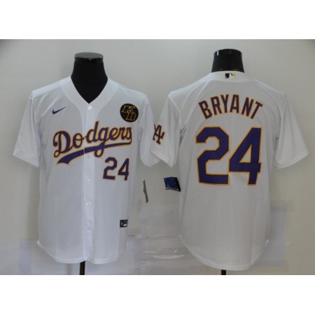 Men's Los Angeles Dodgers #24 Kobe Bryant White 2020 KB Patch Cool Base Stitched Jersey