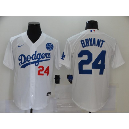 Men's Los Angeles Dodgers #24 Kobe Bryant White KB Patch Cool Base Stitched Jersey