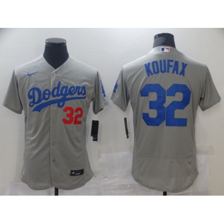 Men's Los Angeles Dodgers #32 Sandy Koufax Grey Flex Base Sttiched Jersey