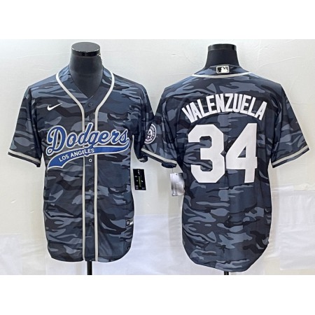 Men's Los Angeles Dodgers #34 Toro Valenzuela Gray Camo Cool Base With Patch Stitched Baseball Jersey