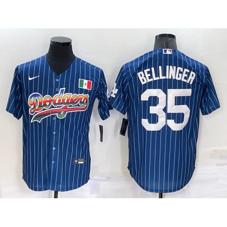 Men's Los Angeles Dodgers #35 Cody Bellinger Navy Mexico Rainbow Cool Base Stitched Baseball Jersey