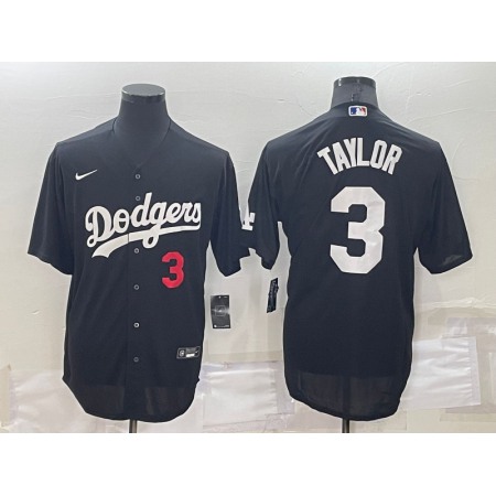 Men's Los Angeles Dodgers #3 Chris Taylor Black Cool Base Stitched Baseball Jersey