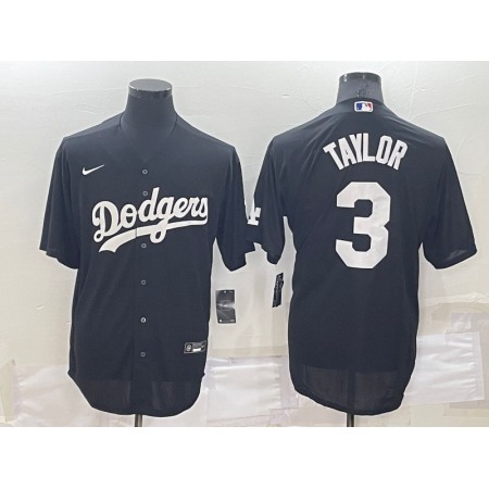 Men's Los Angeles Dodgers #3 Chris Taylor Black Cool Base Stitched Baseball Jersey