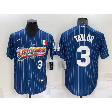 Men's Los Angeles Dodgers #3 Chris Taylor Navy Mexico Rainbow Cool Base Stitched Baseball Jersey