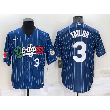 Men's Los Angeles Dodgers #3 Chris Taylor Navy Mexico World Series Cool Base Stitched Baseball Jersey