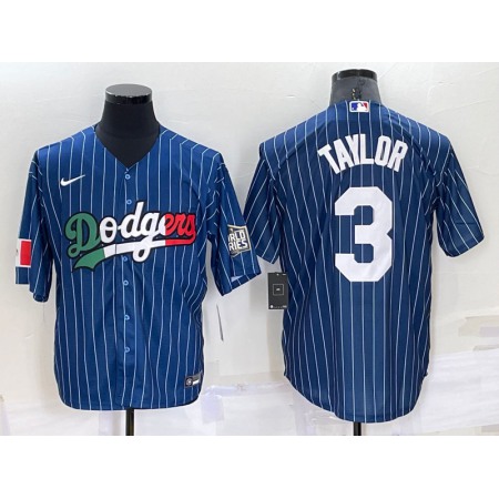 Men's Los Angeles Dodgers #3 Chris Taylor Navy Mexico World Series Cool Base Stitched Baseball Jersey