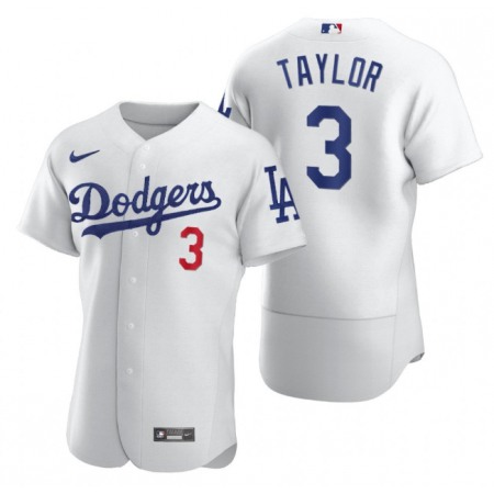 Men's Los Angeles Dodgers #3 Chris Taylor White Flex Base Stitched Jersey
