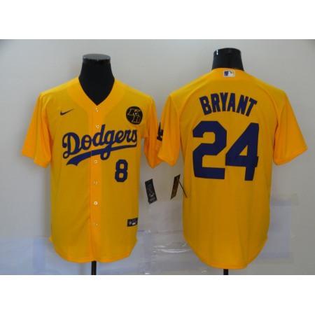 Men's Los Angeles Dodgers Front #8 Back #24 Kobe Bryant Yellow 2020 KB Patch Cool Base Stitched Jersey