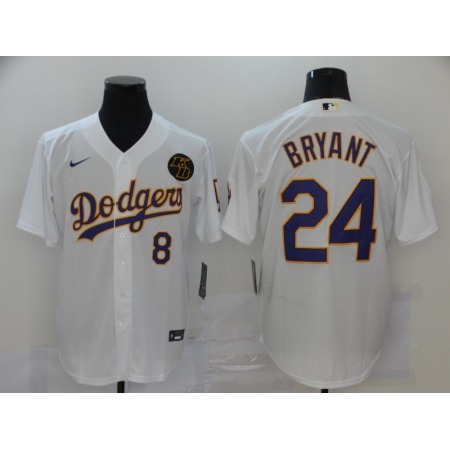 Men's Los Angeles Dodgers Front #8 Back #24 Kobe Bryant White 2020 KB Patch Cool Base Stitched Jersey